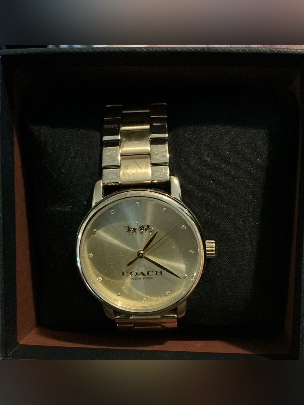 COACH Grand Women's Gold Tone Watch 36mm Metallic Dial Needs Battery